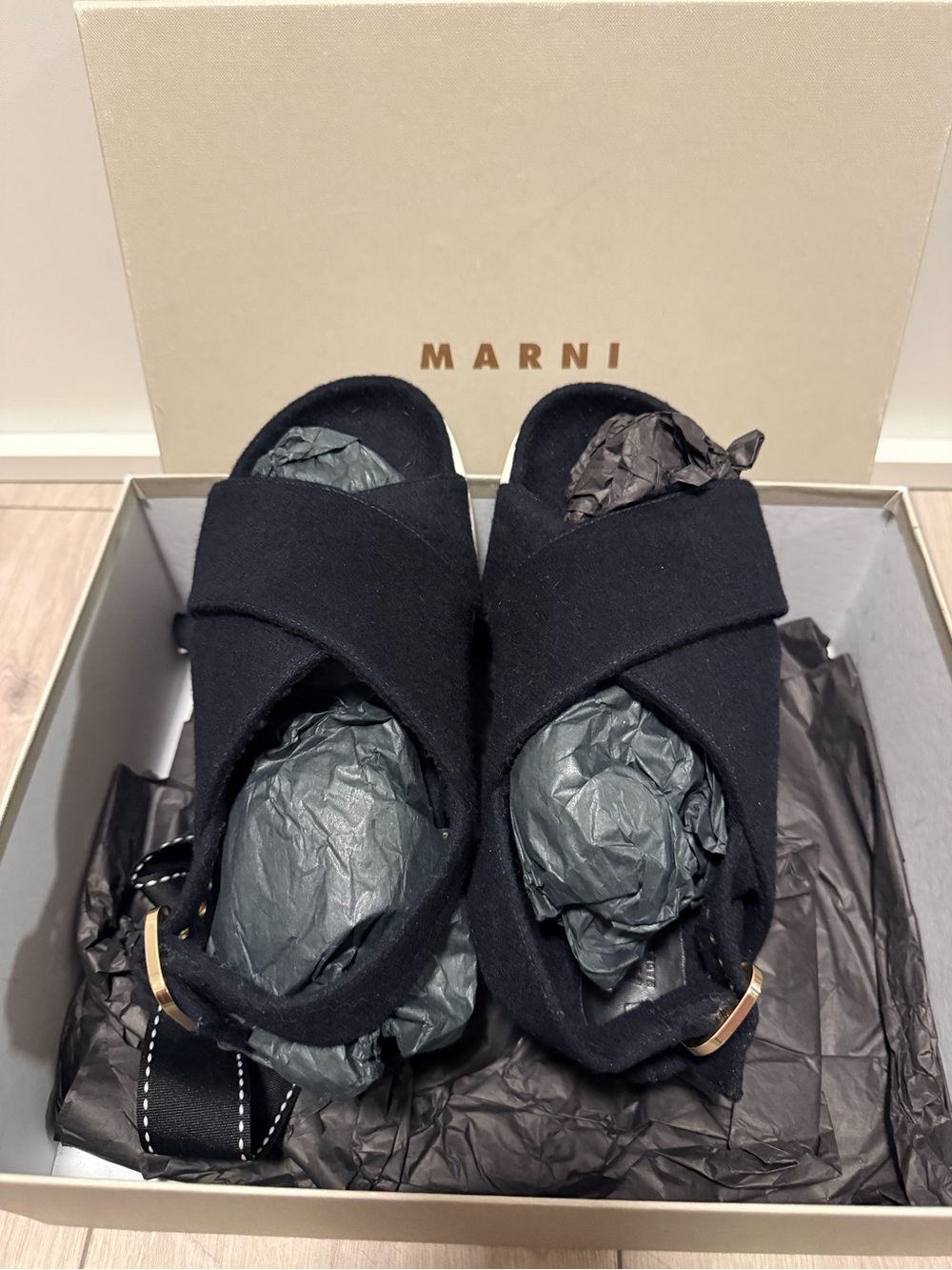 Marni Black Canvas Crisscross Slingback Sandals with White Midsole - Picture 4 of 6